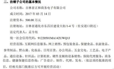 正和药业拟注销全资子公司吉林省正和商务电子